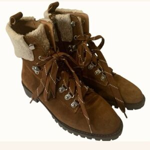 Rebecca Minkoff Boots Suede Leather Bootie Faux Shearling Laces & Zip Tan 7.5